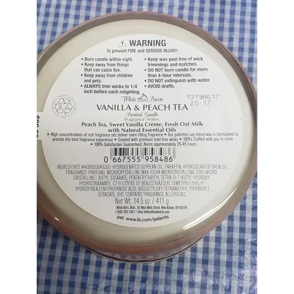 BBW Vanilla & Peach Tea Large 3 Wick Candle Home Fragrance Decor - Picture 2 of 2